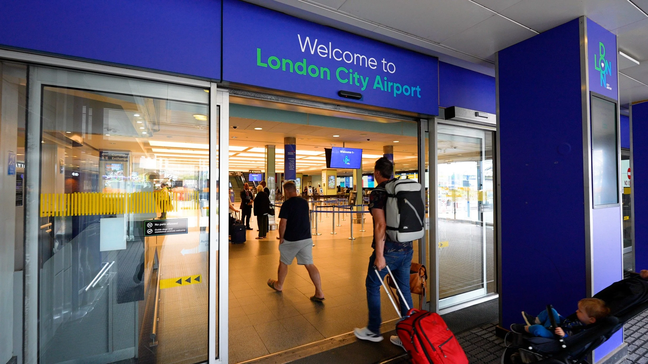 Arrivals entrance at London City Airport, filmed for the airport's corporate films